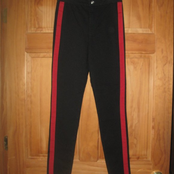 Divided H&M Black with Red Side Stripes Super Skinny Ankle Jeans - Picture 1 of 2